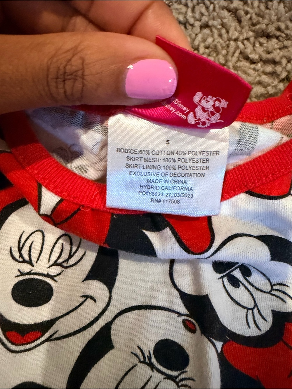 Disney Red and White Minnie Mouse Print Dress with Bow Tie Waist - Picture 5 of 7
